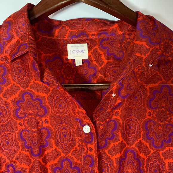 J.Crew The Perfect Shirt Women’s XS Red Purple Print Cotton Silk Blend Workwear - Picture 10 of 16